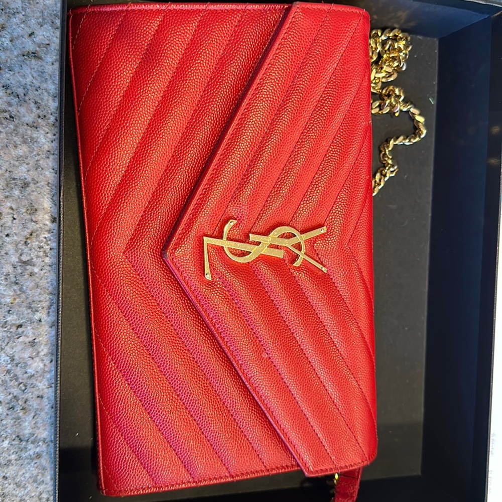 YSL Small handbag,red color,80% brand new receipt and box